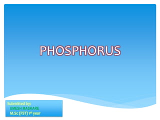 PHOSPHORUS
Submitted by:
UMESH MASKARE
M.Sc (FST) 1st year
 