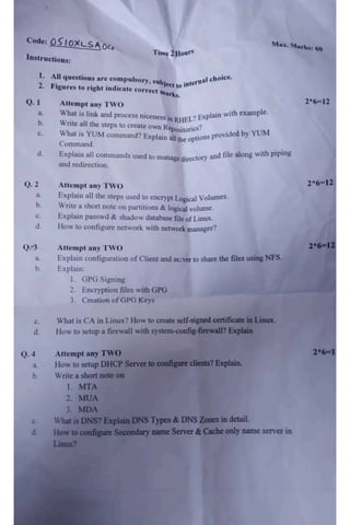 Linux 2022 Exam Question paper | PDF