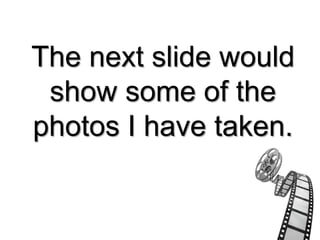 The next slide would
show some of the
photos I have taken.