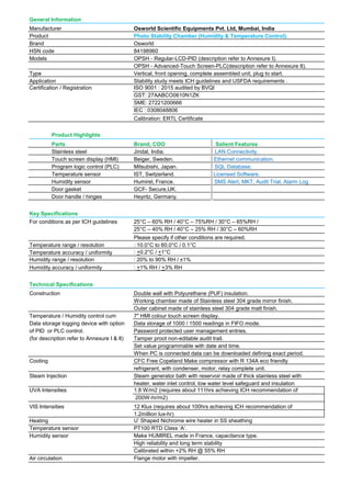 Photo Stability Chamber with Temperature and Humidity Control