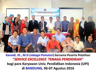 Kanaidi, SE., M.Si (sebagai Pemateri) bersama Peserta Pelatihan
“ ”
bagi para Karyawan Univ. Pendidikan Indonesia (UPI)
di BANDUNG, 06-07 Agustus 2016
 