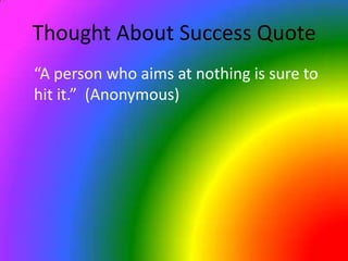 Thought About Success Quote	“A person who aims at nothing is sure to hit it.”  (Anonymous)