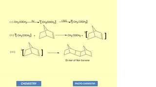I.S.C. 3[ CH3 COCH3]
( i ) CH3COCH3
hv 1[ CH3COCH3 ]
+
( i i ) 3[ CH3COCH3]
3
[
CH3 COCH3 +
]
]
3
[
( i i i )
Di mer of Nor bor ene
CHEMISTRY PHOTO CHEMISTRY
 