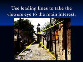 Use leading lines to take theUse leading lines to take the
viewers eye to the main interest.viewers eye to the main interest.
 
