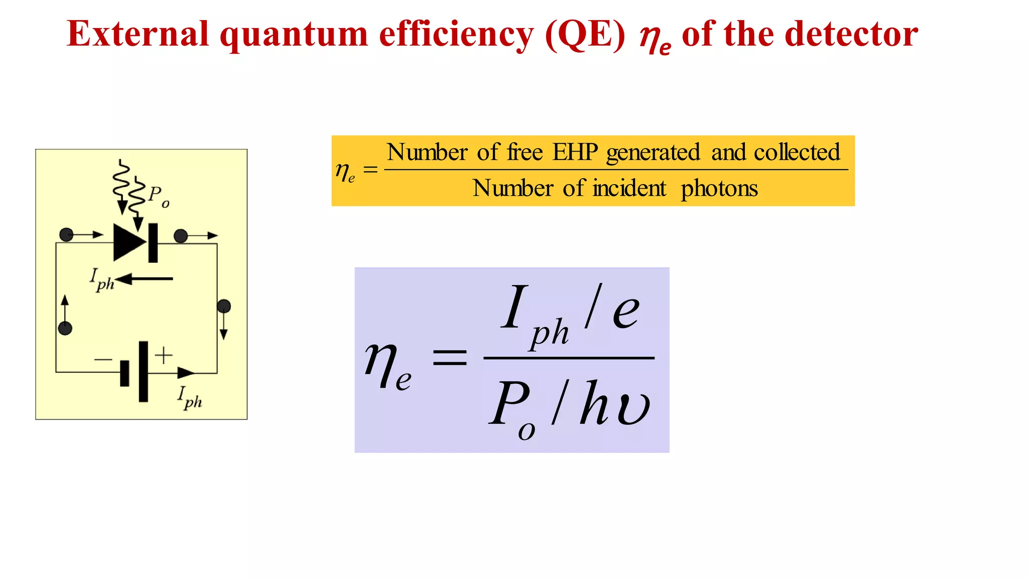 photons
incident
of
Number
collected
and
generated
EHP
free
of
Number

e

External quantum efficiency (QE) e of the detector
u

h
P
e
I
o
ph
e
/
/

 
