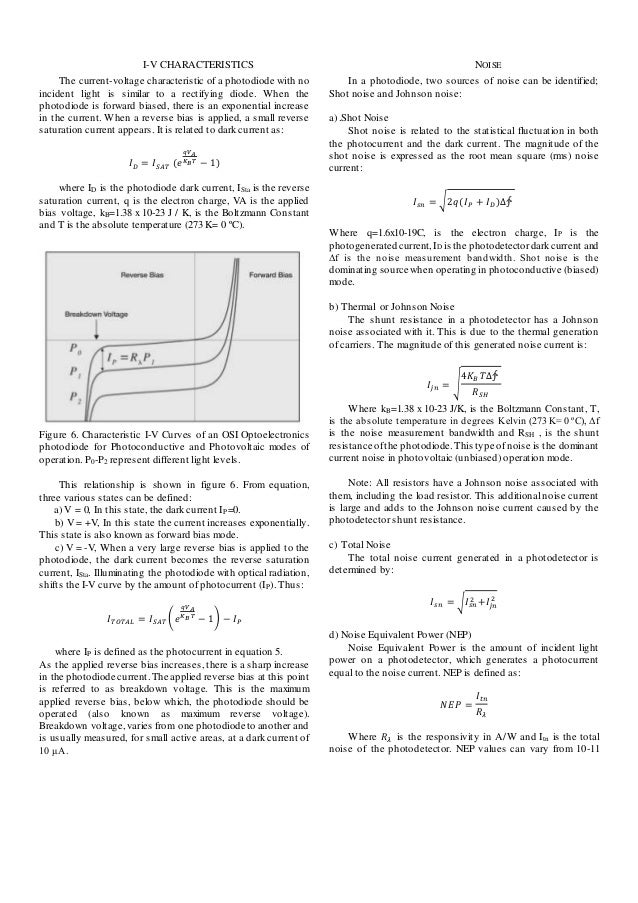 Photodiode characteristics, applications and quantum efficiency