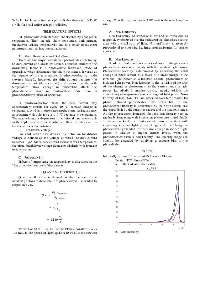Photodiode characteristics, applications and quantum efficiency