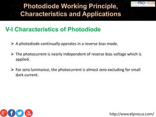 http://www.elprocus.com/
Photodiode Working Principle,
Characteristics and Applications
V-I Characteristics of Photodiode
...