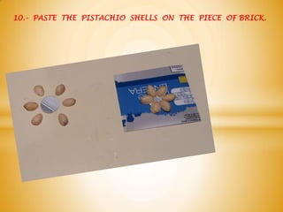 10.- PASTE THE PISTACHIO SHELLS ON THE PIECE OF BRICK.
 