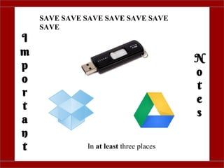 I
m
p
o
r
t
a
n
t
N
o
t
e
s
SAVE SAVE SAVE SAVE SAVE SAVE
SAVE
In at least three places
 