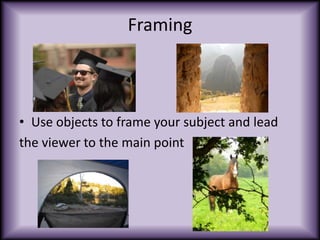 FramingUse objects to frame your subject and lead the viewer to the main point