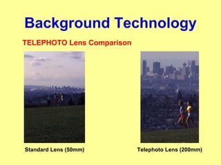 Background Technology
TELEPHOTO Lens Comparison
Standard Lens (50mm) Telephoto Lens (200mm)
 