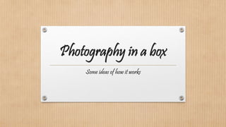 Photography in a box
Some ideas of how it works
 