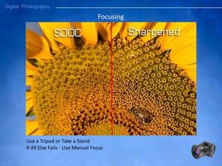 Use a Tripod or Take a Stand
If All Else Fails - Use Manual Focus
Focusing
 