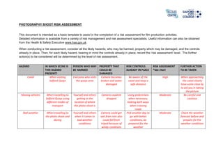 Photography Shoot Risk Assessment Form | PPT