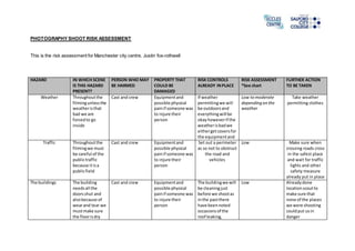 Photography shoot risk assessment form | PPT