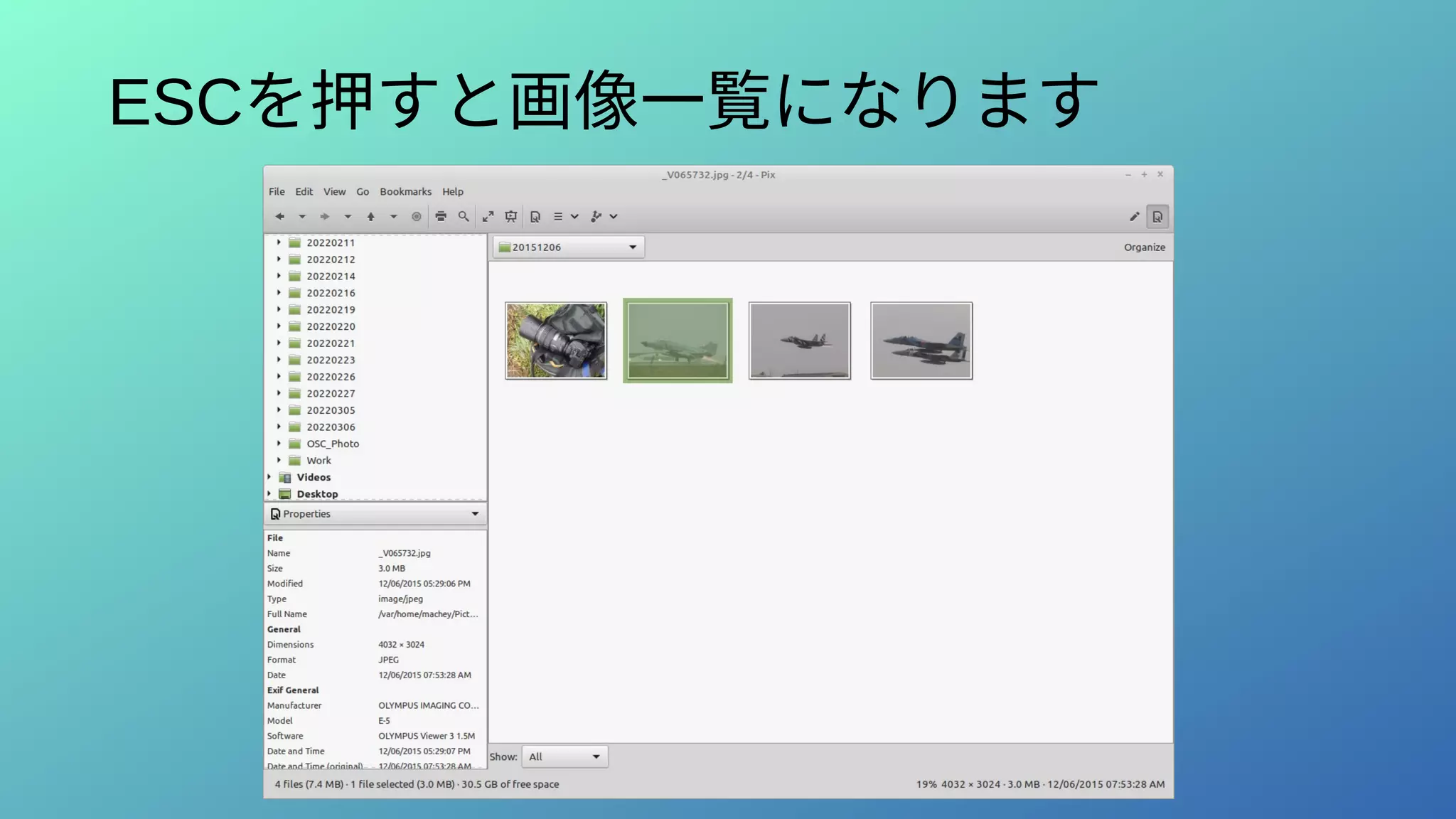 ESCを押すと画像一覧になります
 