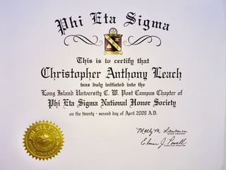 Phi Eta Sigma Honor Society Certificate