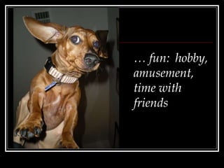 … fun: hobby,
amusement,
time with
friends
 