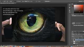 17. Use the selection tool
around the eye, copy and paste
the eye and delete the
unnecessary layer
 