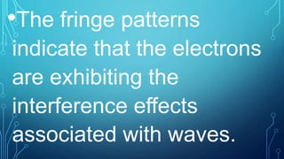 •The fringe patterns
indicate that the electrons
are exhibiting the
interference effects
associated with waves.
 