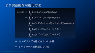 より実践的な可視化方法
40
• レンダリング方程式を４つに分解
• すべてのパスを網羅している
Photon Mapping. RENERING1H CAMP 2013/8/24
 