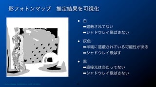 影フォトンマップ 推定結果を可視化
45
• 白
➡遮 されてない
➡シャドウレイ飛ばさない
• 灰色
➡半端に遮 されている可能性がある
➡シャドウレイ飛ばす
• 黒
➡直接光は当たってない
➡シャドウレイ飛ばさない
Photon Mapping. RENERING1H CAMP 2013/8/24
 