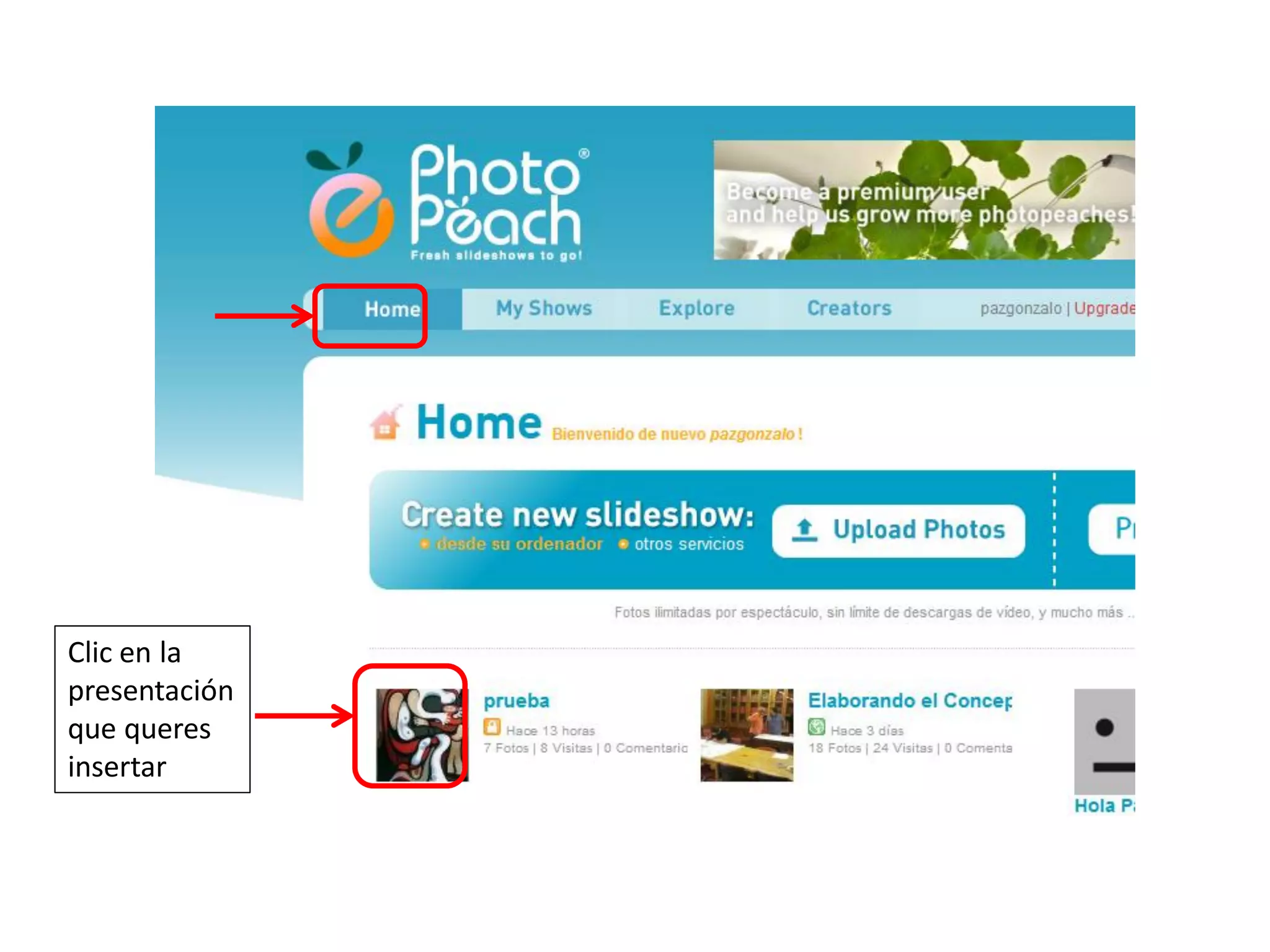 Clic en la
presentación
que queres
insertar
 