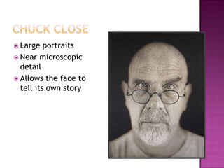 Brush strokes are practically invisibleRalph GoingsCommon motifs: Diners, Pick-up trucks, hamburger standsHighlight everyday objectsPaint objectively: allow viewers to come to their own conclusions