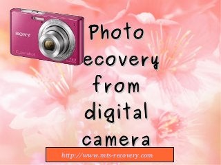 PhotoPhoto
recoveryrecovery
fromfrom
digitaldigital
cameracamera
       http://www.mts­recovery.com
 