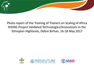 Photo report of the Training of Trainers on Scaling of Africa
RISING Project Validated Technologies/Innovations in the
Ethiopian Highlands, Debre Birhan, 16-18 May 2017
 