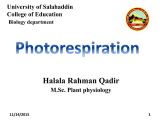 University of Salahaddin
College of Education
Biology department
1
Halala Rahman Qadir
M.Sc. Plant physiology
11/14/2015
 