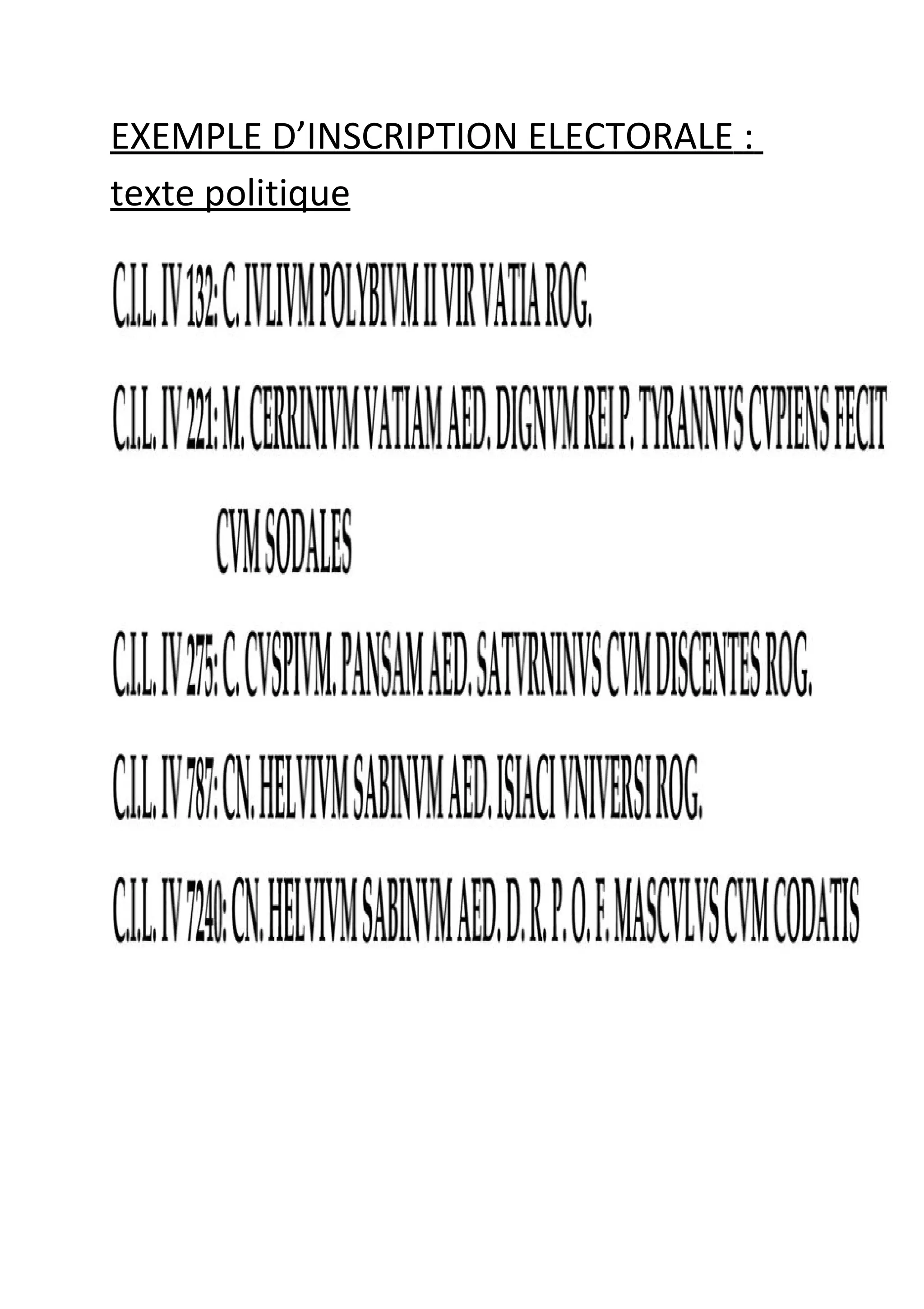 EXEMPLE D’INSCRIPTION ELECTORALE :
texte politique