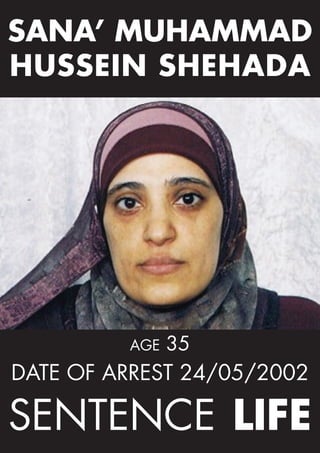 SANA’ MUHAMMAD
HUSSEIN SHEHADA




         AGE   35
DATE OF ARREST 24/05/2002

SENTENCE LIFE
 