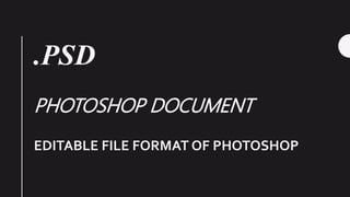 .PSD
PHOTOSHOP DOCUMENT
EDITABLE FILE FORMAT OF PHOTOSHOP
 