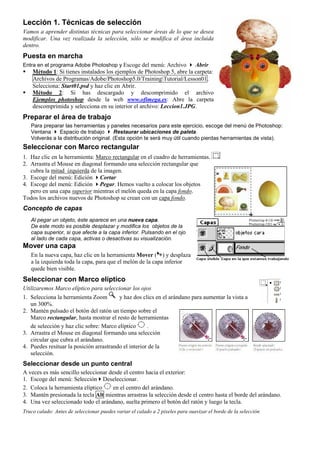 Lección 1. Técnicas de selección
Vamos a aprender distintas técnicas para seleccionar áreas de lo que se desea
modificar. ...