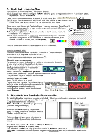 8. Añadir texto con estilo Glow
Recuperamos el documento TORO del ejercicio anterior.
Modo de color: Elige del menú: Image...