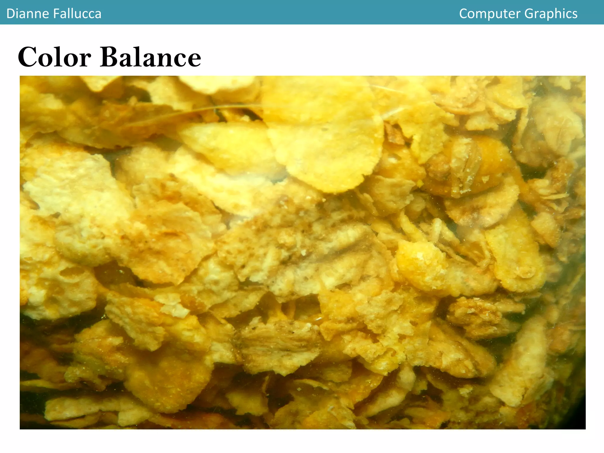 Dianne	
  Fallucca 	
   	
   	
   	
   	
   	
   	
   	
   	
   	
   	
   	
  Computer	
  Graphics	
  
Color Balance
 