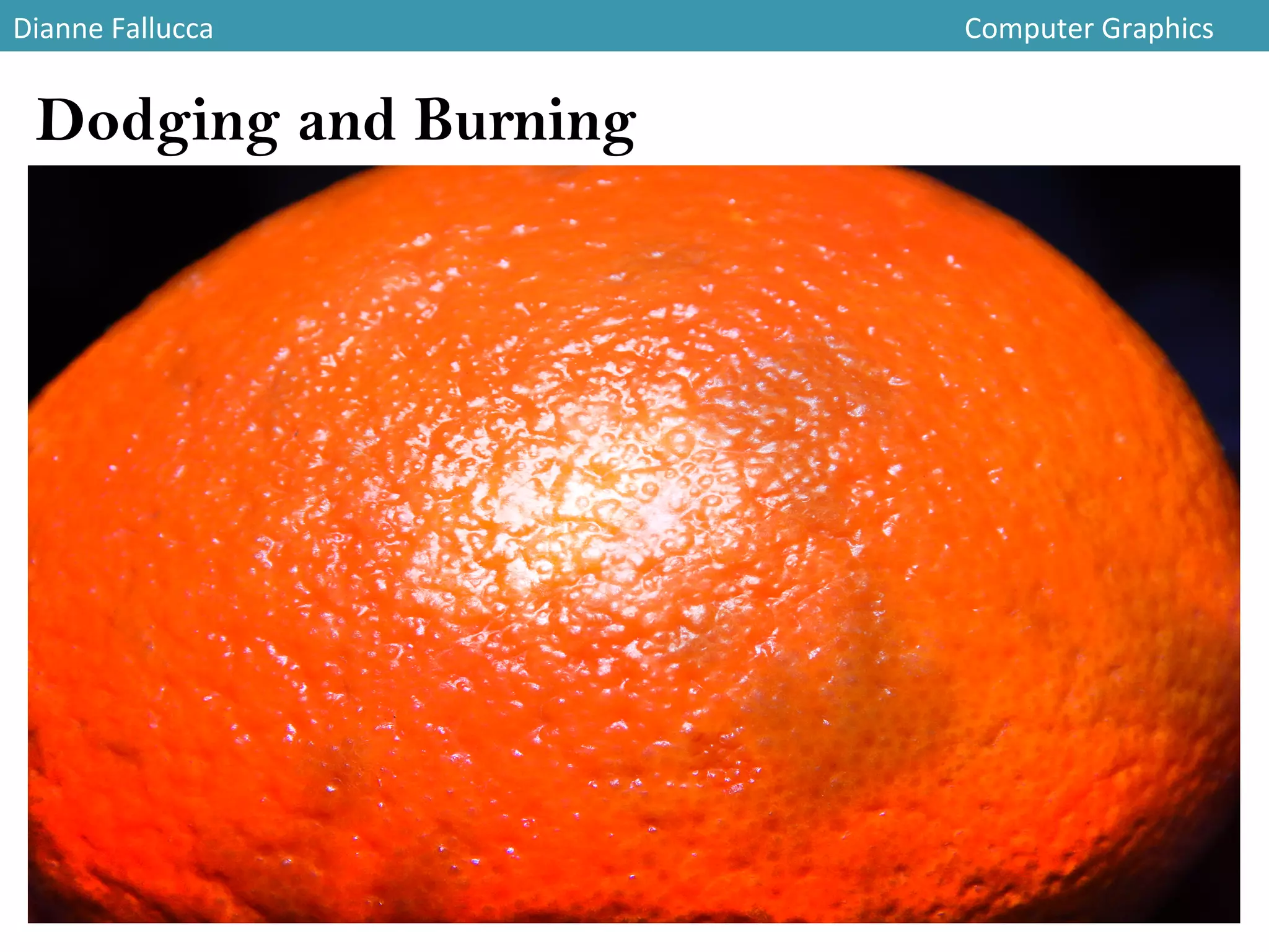 Dianne	
  Fallucca 	
   	
   	
   	
   	
   	
   	
   	
   	
   	
   	
   	
  Computer	
  Graphics	
  
Dodging and Burning
 
