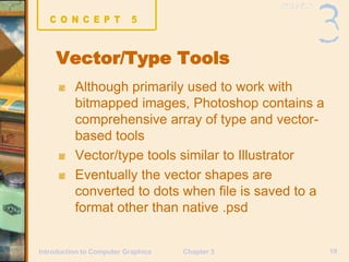 Chapter 3 19
Introduction to Computer Graphics
Vector/Type Tools
Although primarily used to work with
bitmapped images, Ph...