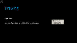 Drawing
Type Tool
Use the Type tool to add text to your image.
 