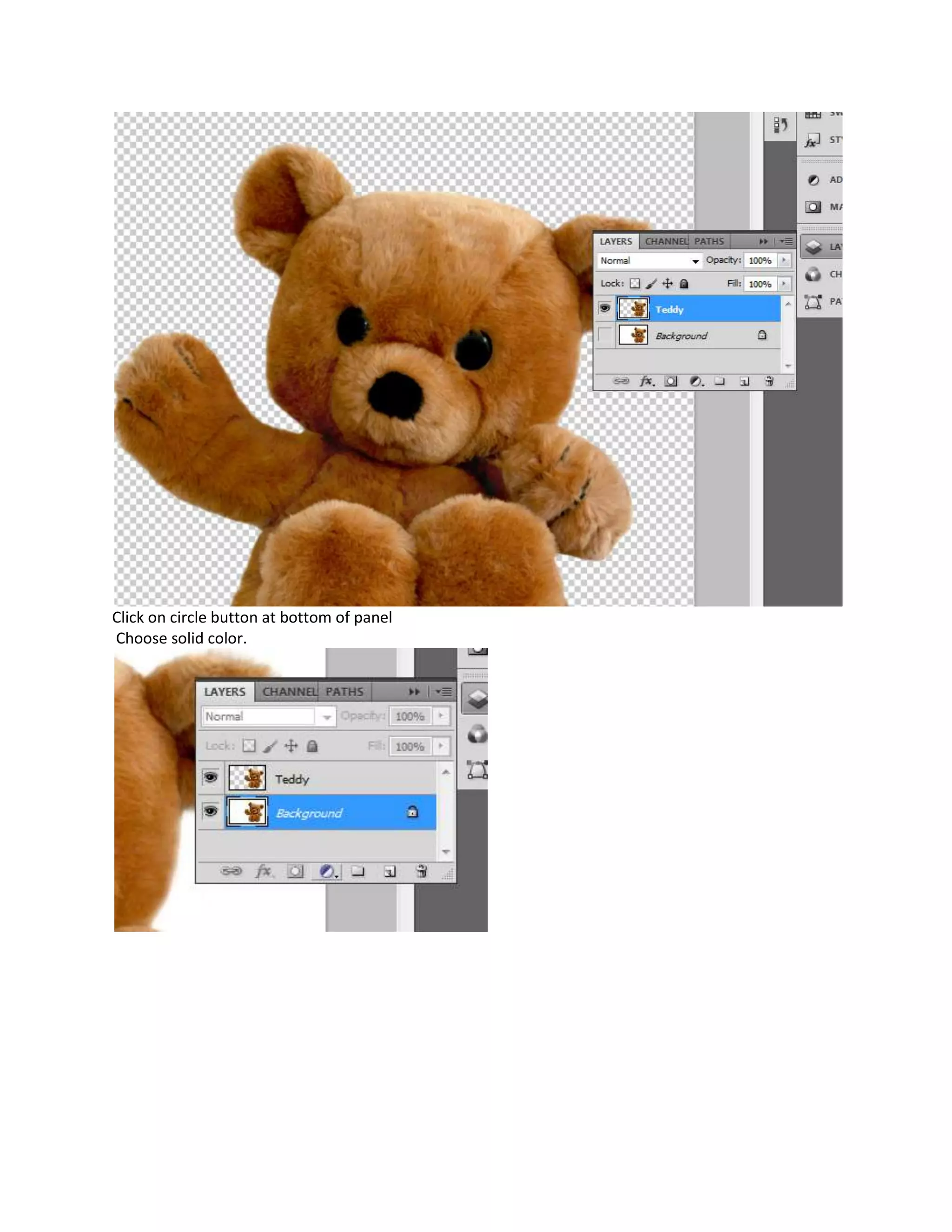 Click on circle button at bottom of panel
Choose solid color.
 