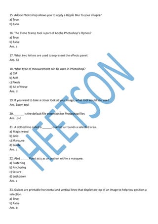 Question. Answer Using Photoshop Photoshop MCQ Question for All Exams PDF Free Download | PDF