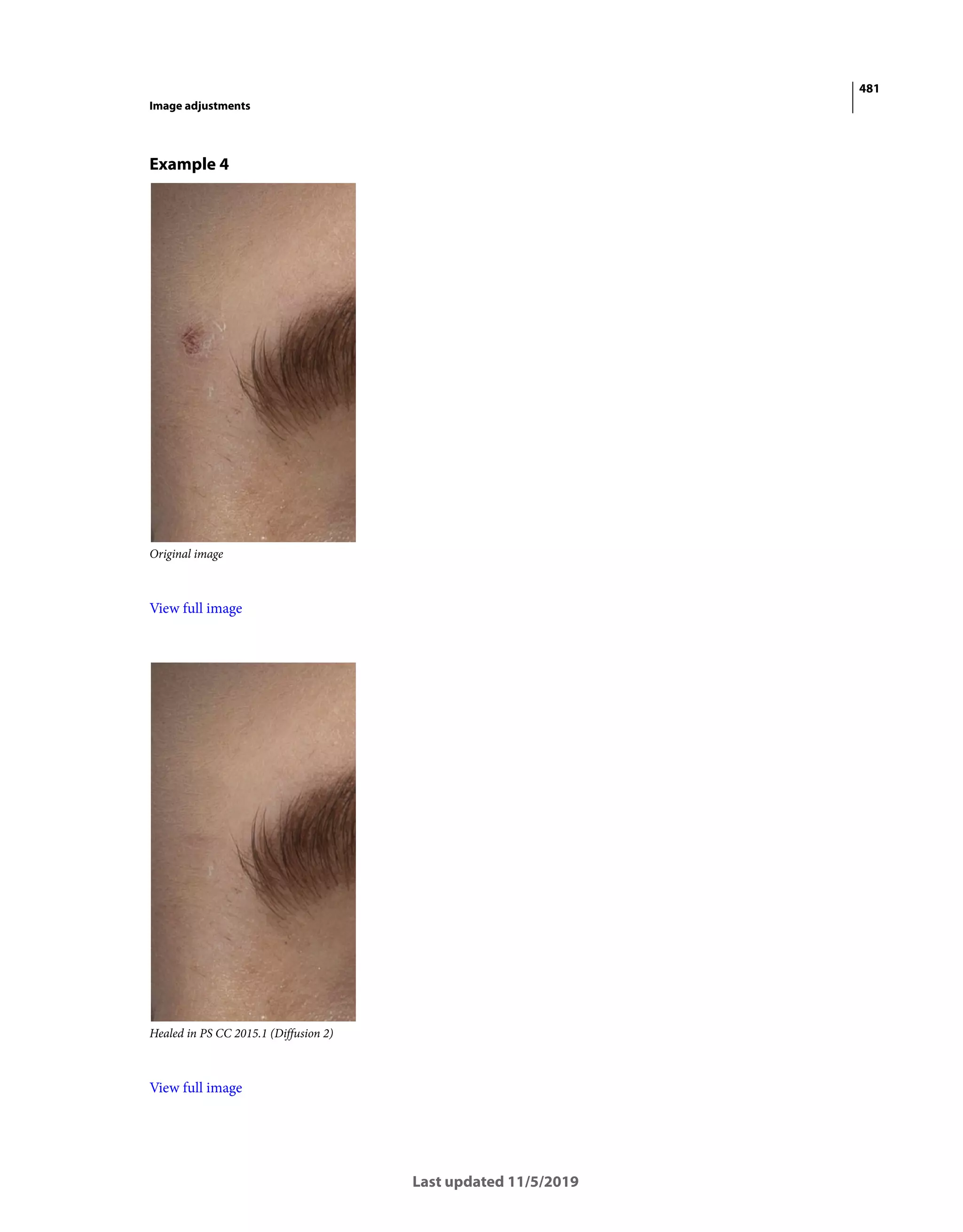 481
Image adjustments
Last updated 11/5/2019
Example 4
Original image
View full image
Healed in PS CC 2015.1 (Diffusion 2)
View full image
 