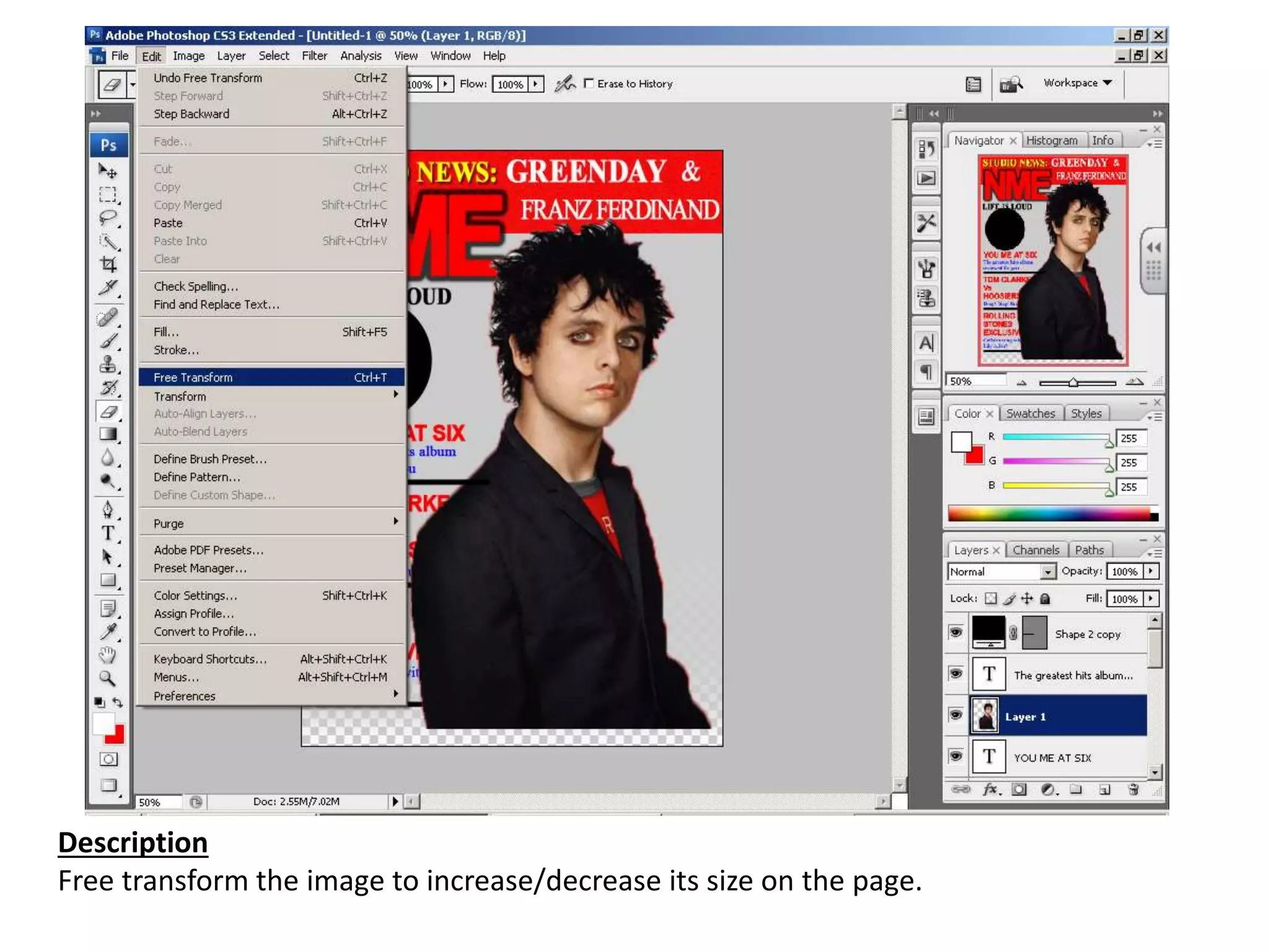 Description
Free transform the image to increase/decrease its size on the page.
 
