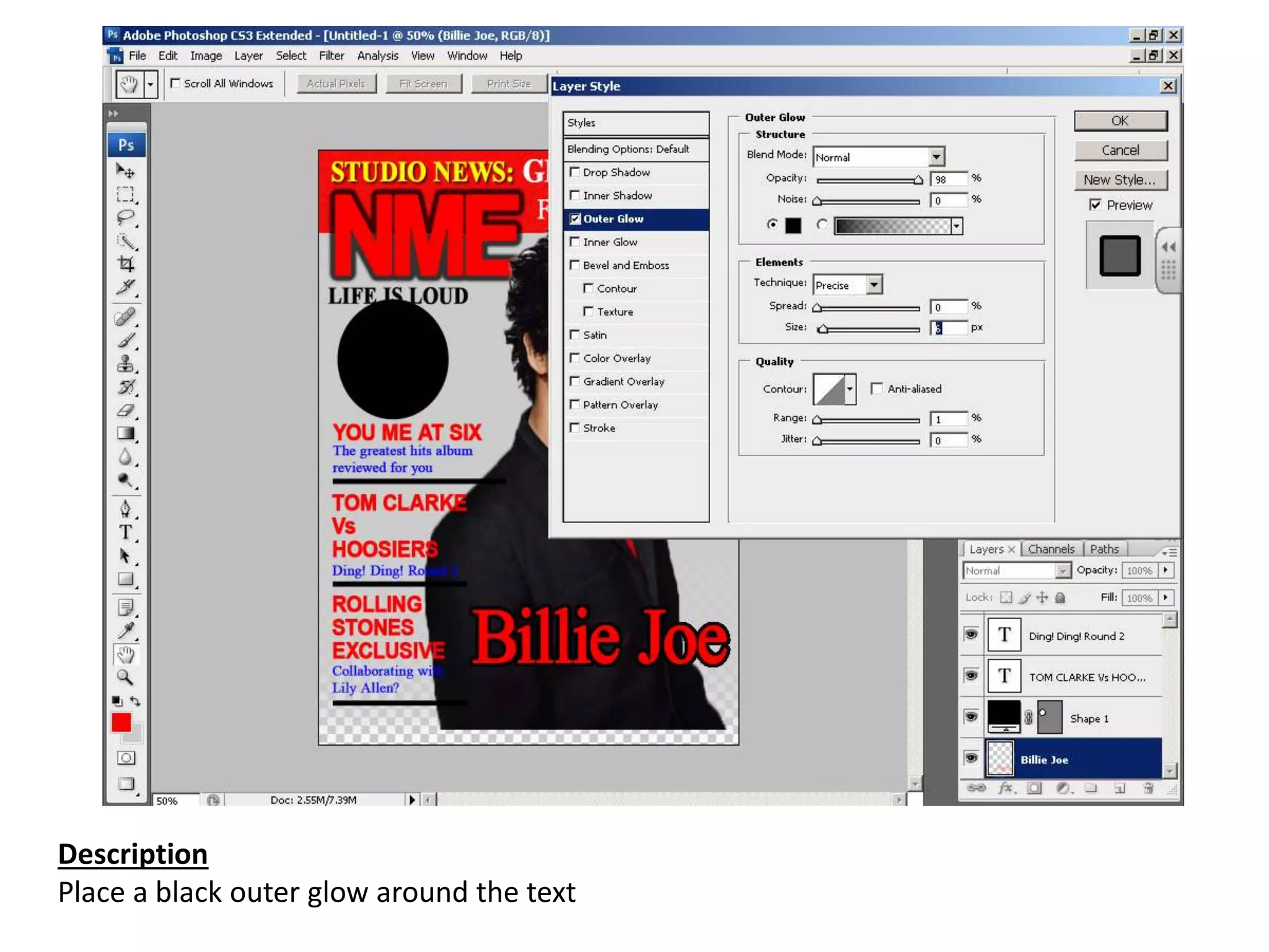 Description
Place a black outer glow around the text
 