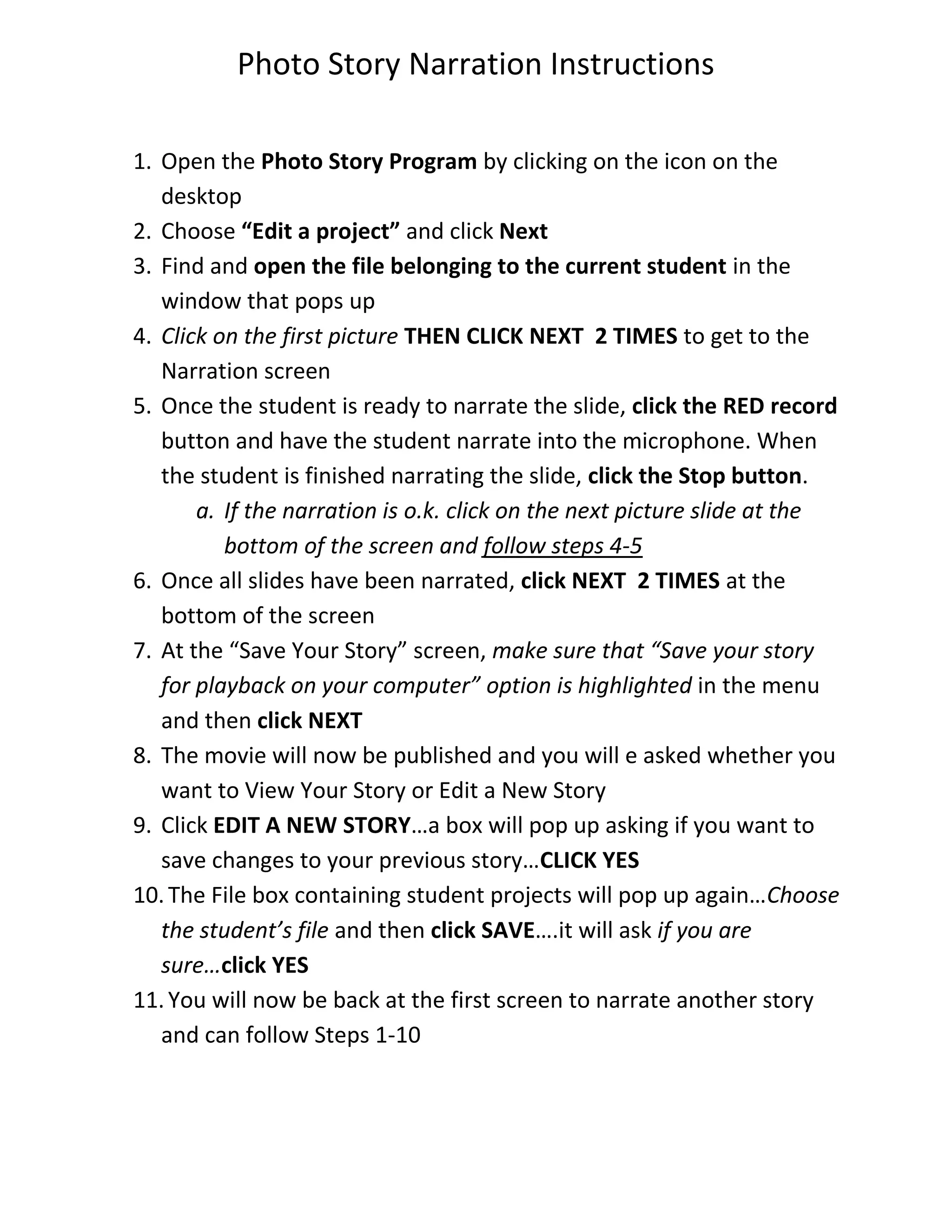 Photo story narration instructions | DOCX