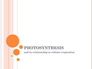 PHOTOSYNTHESIS and its relationship to cellular respiration 