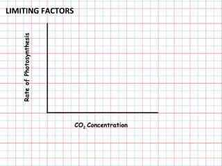 LIMITING FACTORS
RateofPhotosynthesis
CO2 Concentration
 