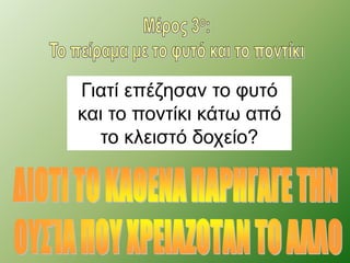 Γιατί επέζησαν το φυτό 
και το ποντίκι κάτω από 
το κλειστό δοχείο? 
 